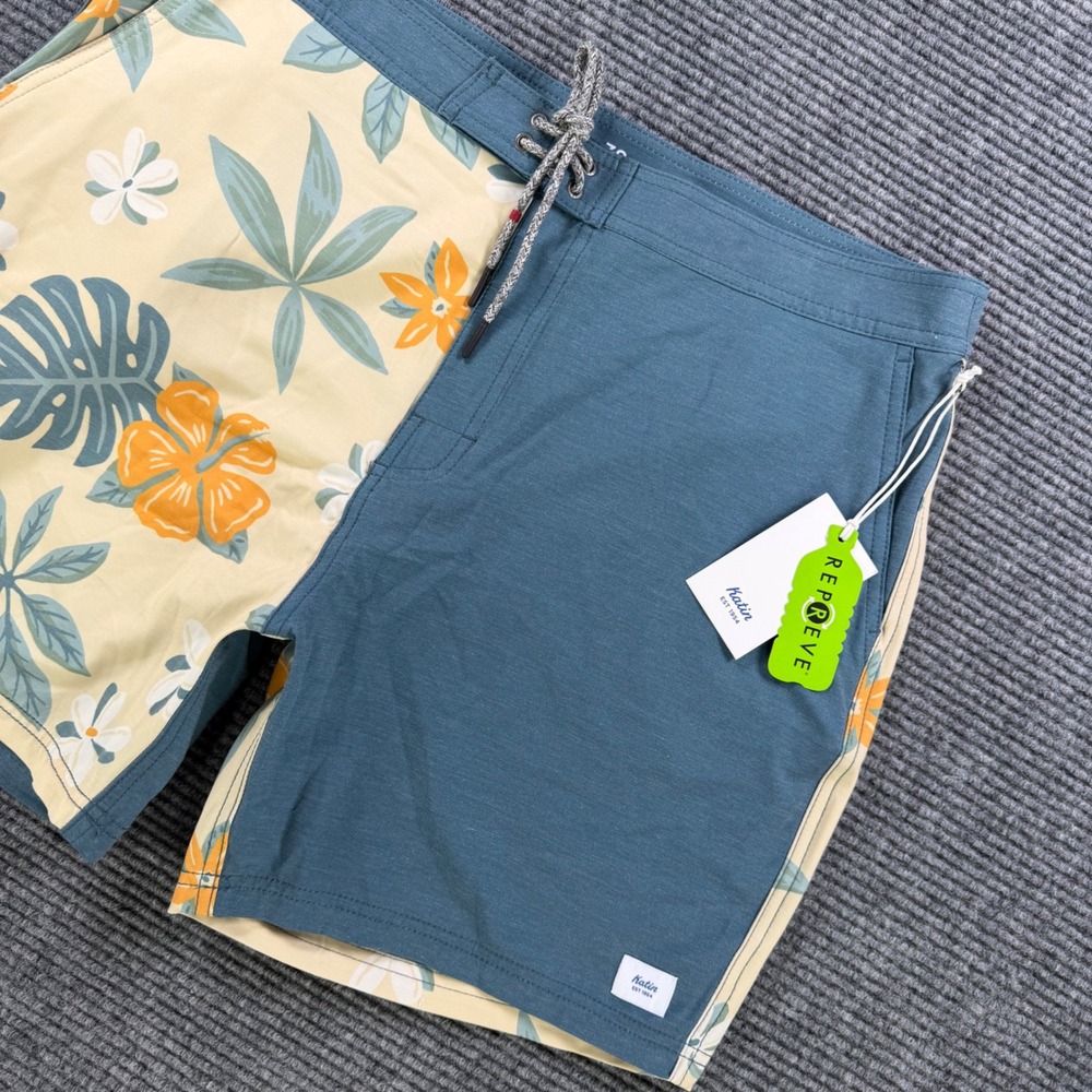 NEW Katin Cruz Hybrid Trunk Board‎ Shorts Mens 38 Slate Blue Tropical Floral